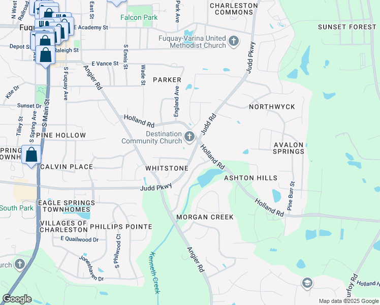 map of restaurants, bars, coffee shops, grocery stores, and more near 610 Judd Parkway in Fuquay-Varina
