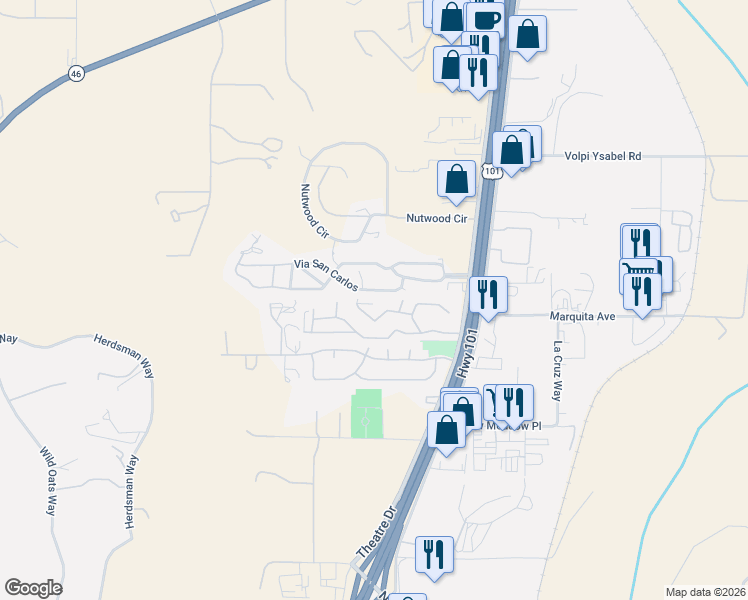map of restaurants, bars, coffee shops, grocery stores, and more near 51 Quinta Court in Paso Robles