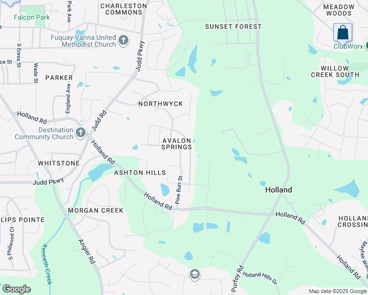 map of restaurants, bars, coffee shops, grocery stores, and more near 318 Pine Burr Street in Fuquay Varina