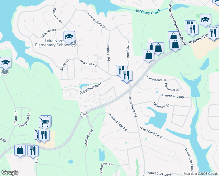 map of restaurants, bars, coffee shops, grocery stores, and more near 140 Springwood Lane in Mooresville