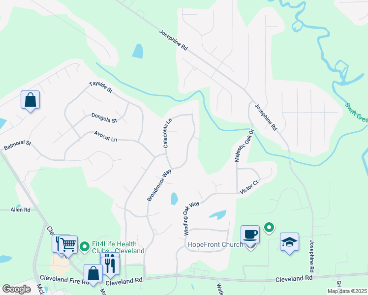 map of restaurants, bars, coffee shops, grocery stores, and more near 397 Broadmoor Way in Clayton