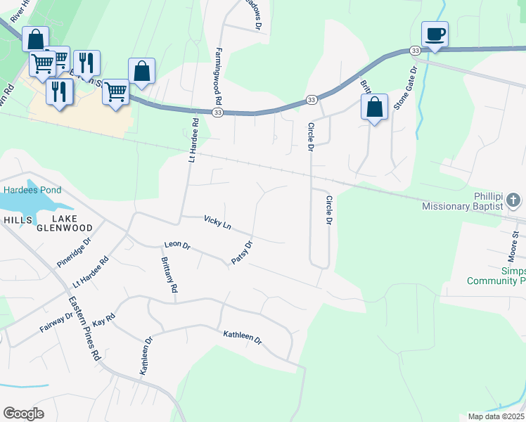 map of restaurants, bars, coffee shops, grocery stores, and more near 539 Patsy Drive in Greenville