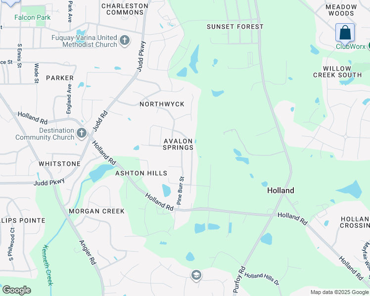 map of restaurants, bars, coffee shops, grocery stores, and more near 318 Pine Burr Street in Fuquay Varina
