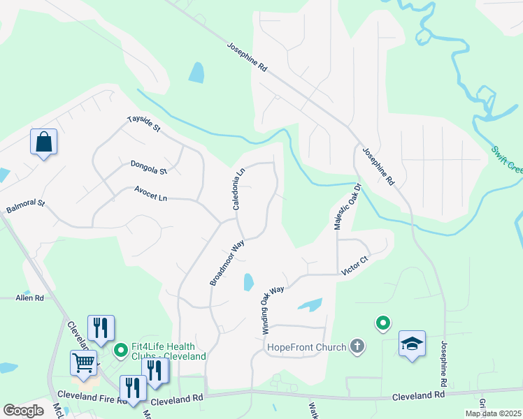 map of restaurants, bars, coffee shops, grocery stores, and more near 397 Broadmoor Way in Clayton