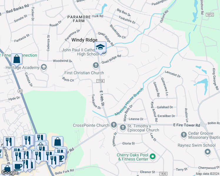 map of restaurants, bars, coffee shops, grocery stores, and more near 2903 Hunters Run in Greenville