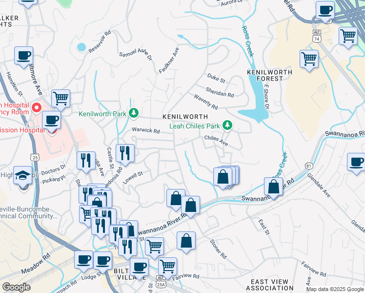 map of restaurants, bars, coffee shops, grocery stores, and more near 2 Chiles Avenue in Asheville