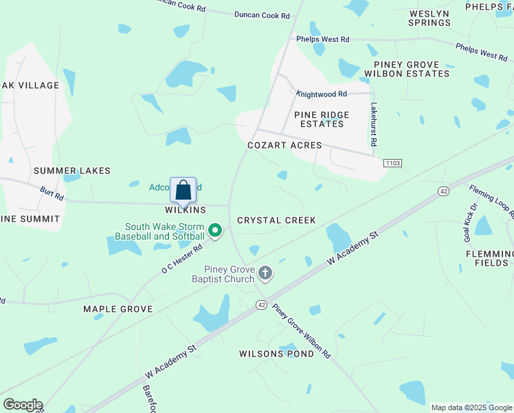 map of restaurants, bars, coffee shops, grocery stores, and more near 3001 Holltree Court in Fuquay-Varina