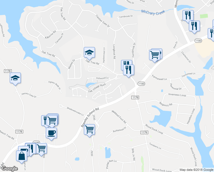 map of restaurants, bars, coffee shops, grocery stores, and more near 111 Glen Oaks Court in Mooresville