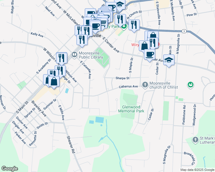 map of restaurants, bars, coffee shops, grocery stores, and more near 270 East McLelland Avenue in Mooresville