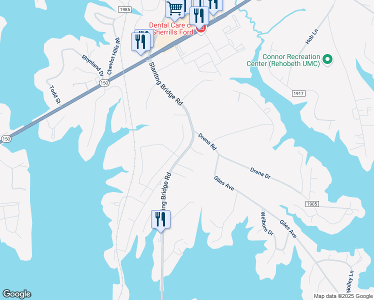 map of restaurants, bars, coffee shops, grocery stores, and more near 4447 Slanting Bridge Road in Sherrills Ford