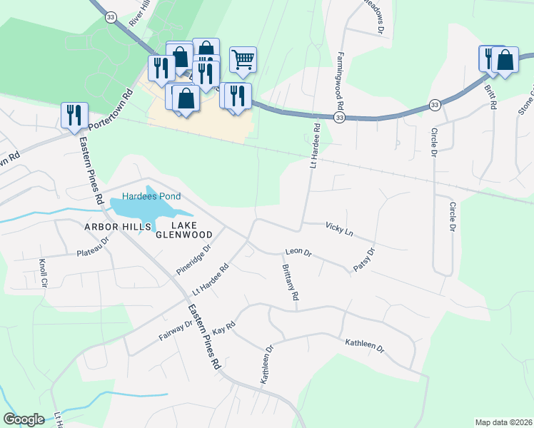 map of restaurants, bars, coffee shops, grocery stores, and more near 1430 Lt Hardee Road in Greenville