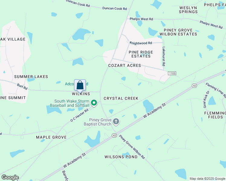 map of restaurants, bars, coffee shops, grocery stores, and more near 3001 Holltree Court in Fuquay-Varina