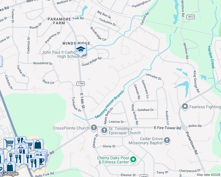 map of restaurants, bars, coffee shops, grocery stores, and more near 2006 Crooked Creek Road in Greenville