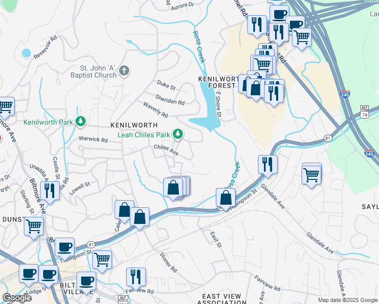 map of restaurants, bars, coffee shops, grocery stores, and more near 31 Chiles Avenue in Asheville