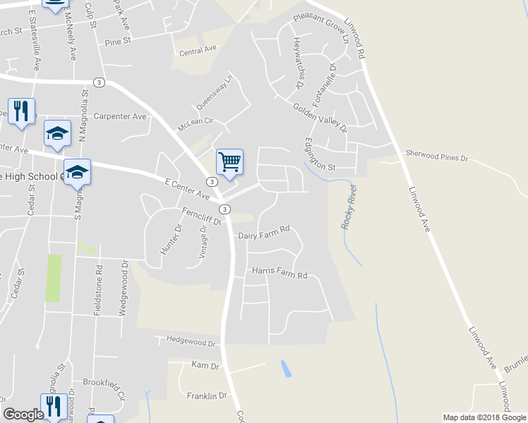 map of restaurants, bars, coffee shops, grocery stores, and more near Doyle Farm Lane in Mooresville