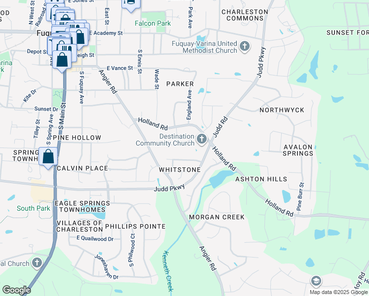 map of restaurants, bars, coffee shops, grocery stores, and more near 700 Creekside Court in Fuquay Varina