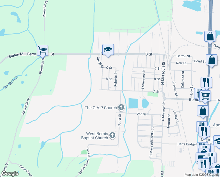 map of restaurants, bars, coffee shops, grocery stores, and more near 9 Roberts Street in Jackson