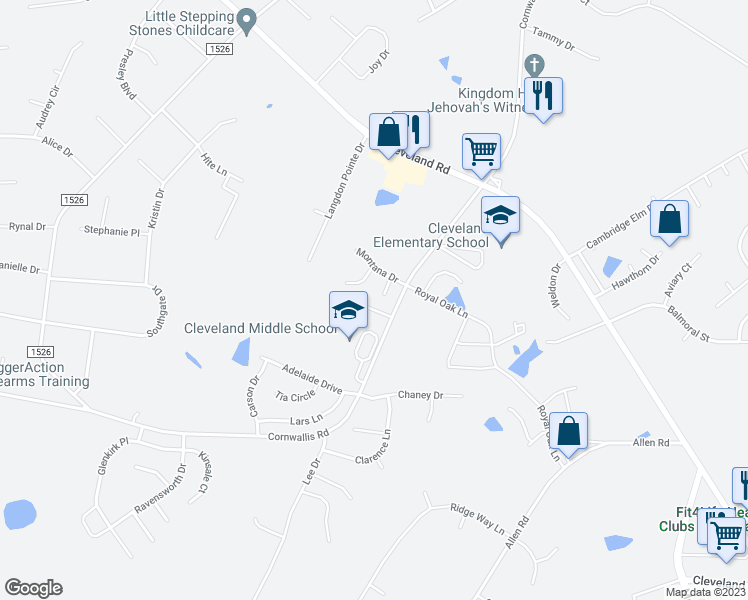 map of restaurants, bars, coffee shops, grocery stores, and more near 60 Paul Place in Garner