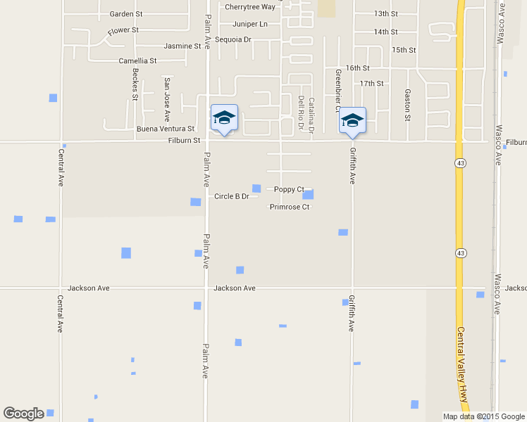 map of restaurants, bars, coffee shops, grocery stores, and more near 1751 Primrose Court in Wasco