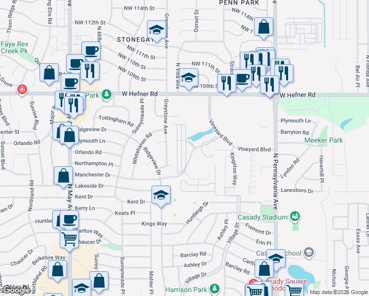 map of restaurants, bars, coffee shops, grocery stores, and more near 2455 Manchester Drive in The Village