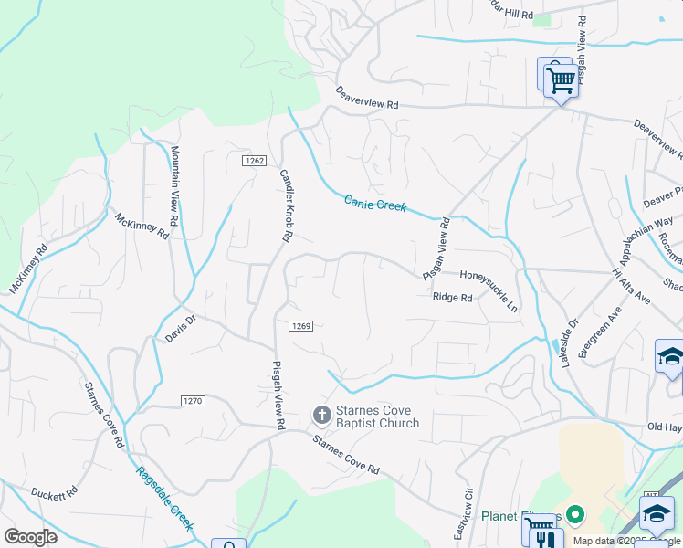 map of restaurants, bars, coffee shops, grocery stores, and more near 199 Pisgah View Road in Asheville