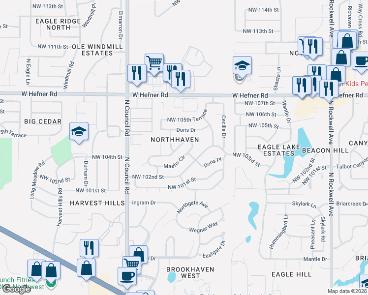 map of restaurants, bars, coffee shops, grocery stores, and more near in Oklahoma City
