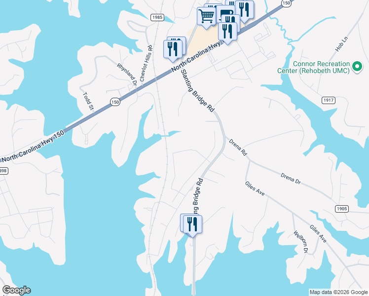 map of restaurants, bars, coffee shops, grocery stores, and more near 4251 Slanting Bridge Road in Sherrills Ford