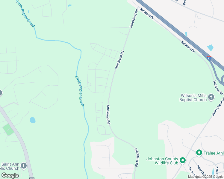 map of restaurants, bars, coffee shops, grocery stores, and more near Strickland Road in Smithfield