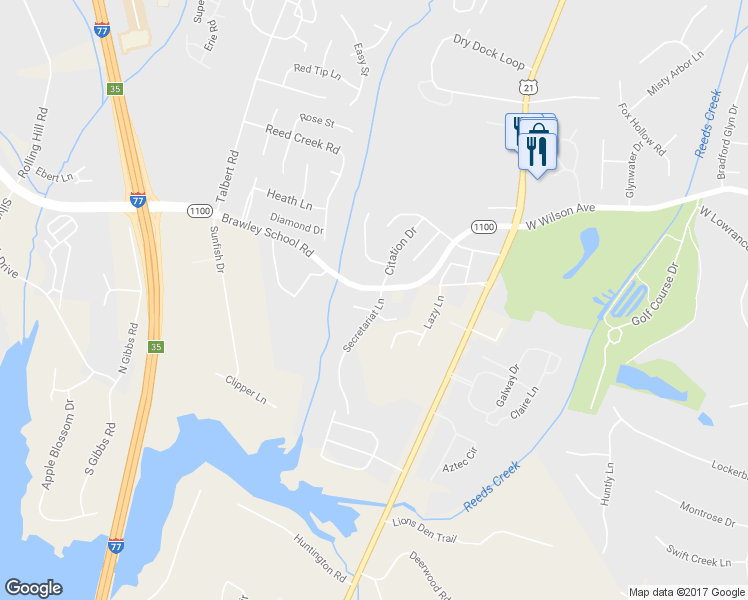 map of restaurants, bars, coffee shops, grocery stores, and more near 123 Bluegrass Circle in Mooresville