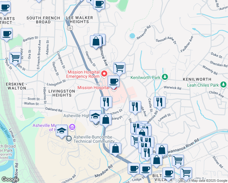 map of restaurants, bars, coffee shops, grocery stores, and more near 509 Biltmore Avenue in Asheville