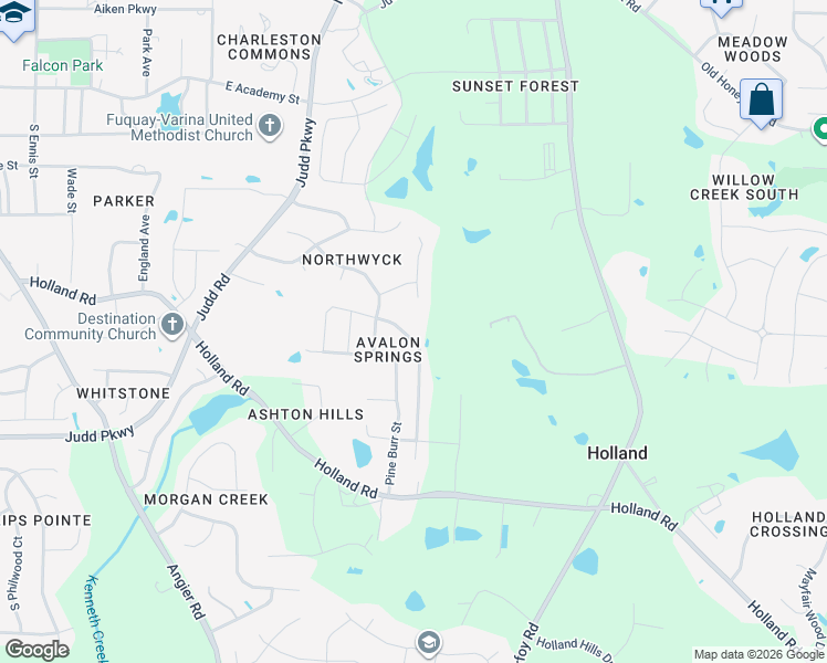 map of restaurants, bars, coffee shops, grocery stores, and more near 721 Minerva Dale Drive in Fuquay-Varina