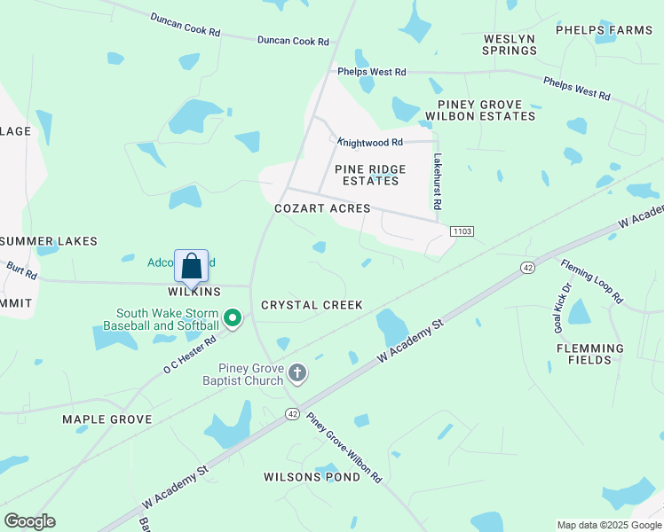 map of restaurants, bars, coffee shops, grocery stores, and more near 5717 Stone Crystal Drive in Fuquay Varina