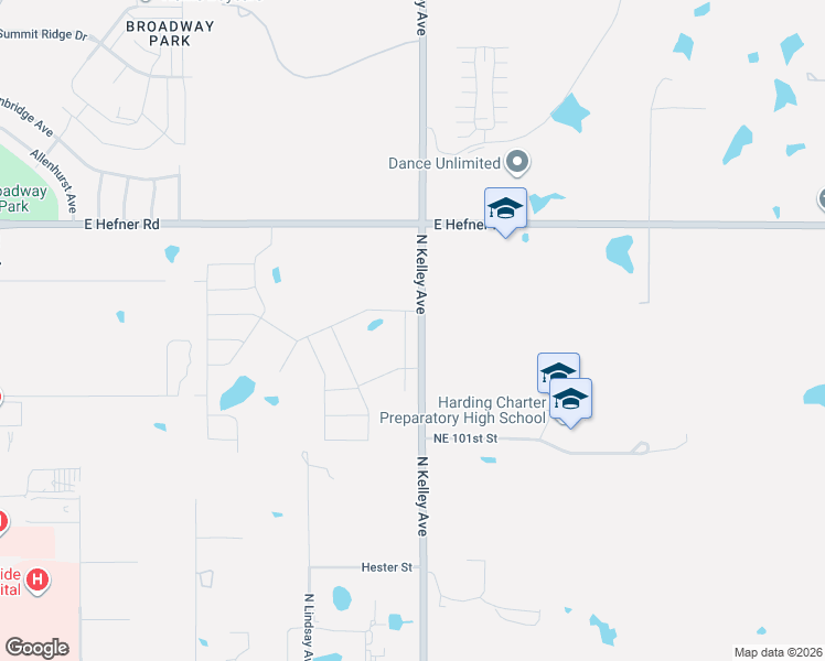map of restaurants, bars, coffee shops, grocery stores, and more near 9947-10899 North Kelley Avenue in Oklahoma City