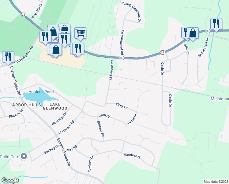 map of restaurants, bars, coffee shops, grocery stores, and more near 2218 Lee Drive in Greenville