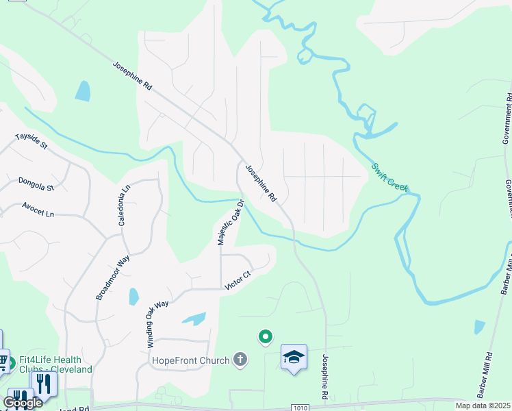 map of restaurants, bars, coffee shops, grocery stores, and more near 53 Sparkle Lane in Garner