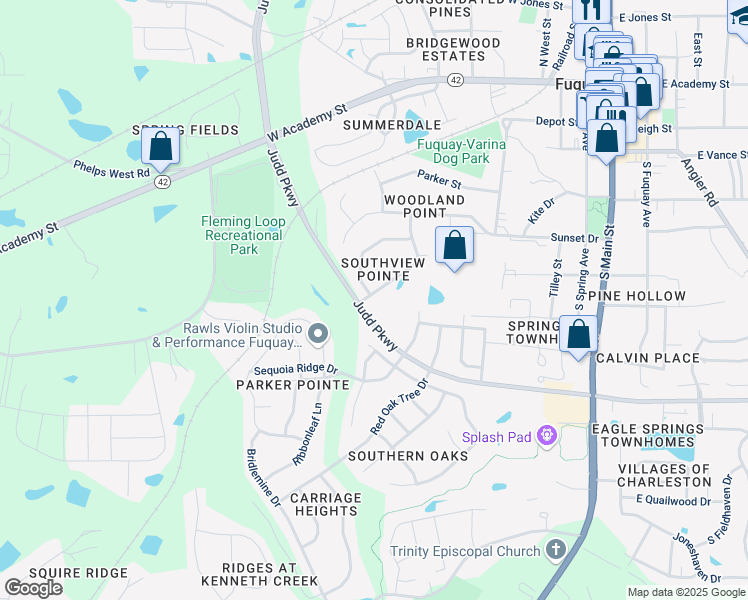 map of restaurants, bars, coffee shops, grocery stores, and more near 731 Hunters Ridge Drive in Fuquay Varina