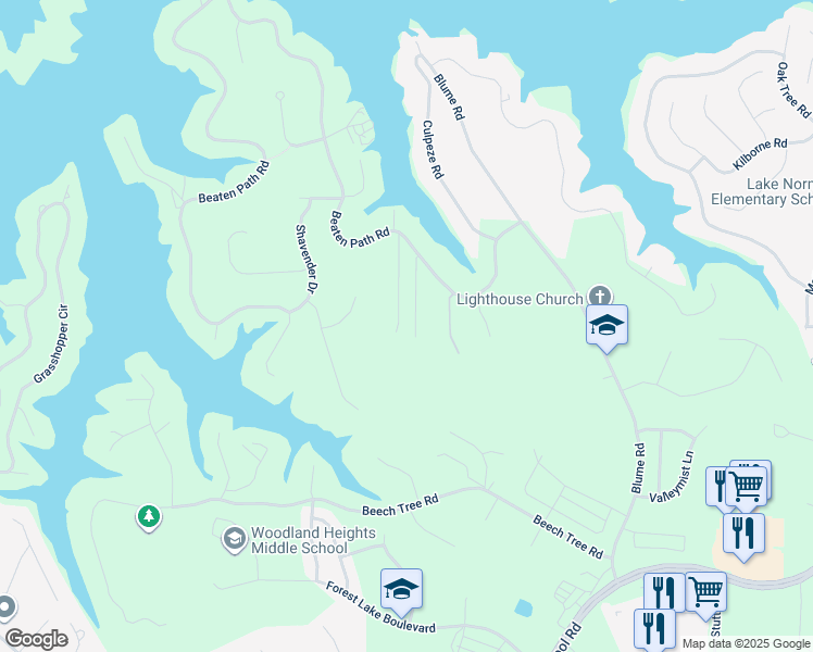 map of restaurants, bars, coffee shops, grocery stores, and more near 142 Vista Bluff Lane in Mooresville