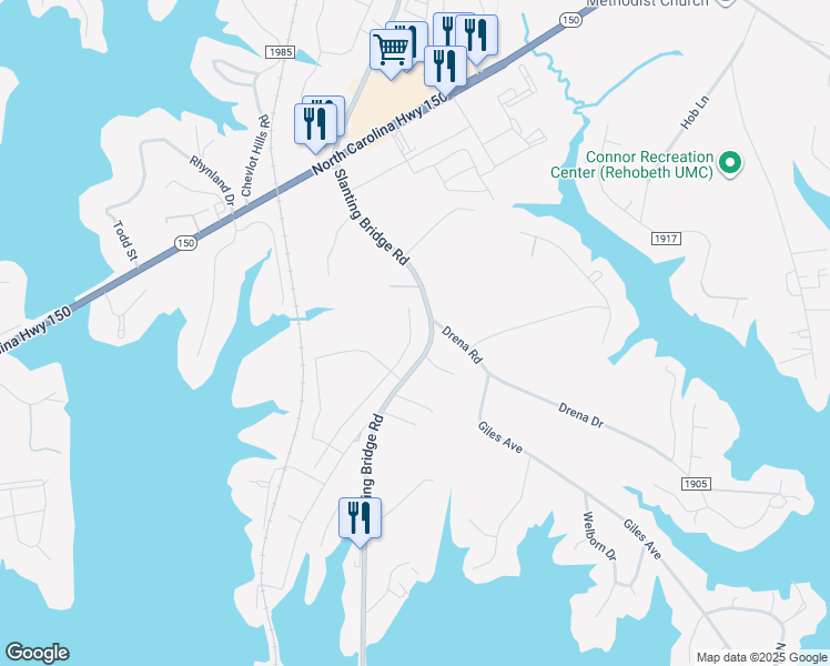 map of restaurants, bars, coffee shops, grocery stores, and more near 4347-4385 Slanting Bridge Rd in Sherrills Ford
