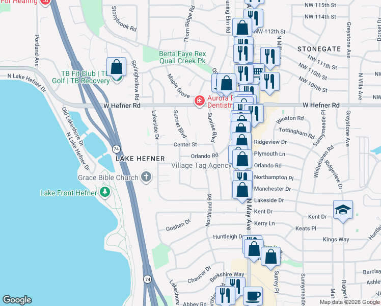 map of restaurants, bars, coffee shops, grocery stores, and more near 3105 Orlando Road in The Village