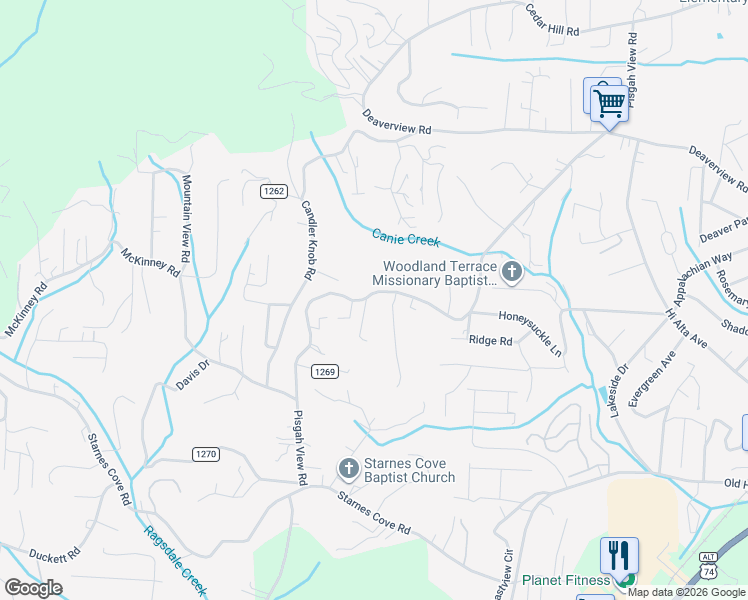 map of restaurants, bars, coffee shops, grocery stores, and more near 182 Pisgah View Road in Asheville