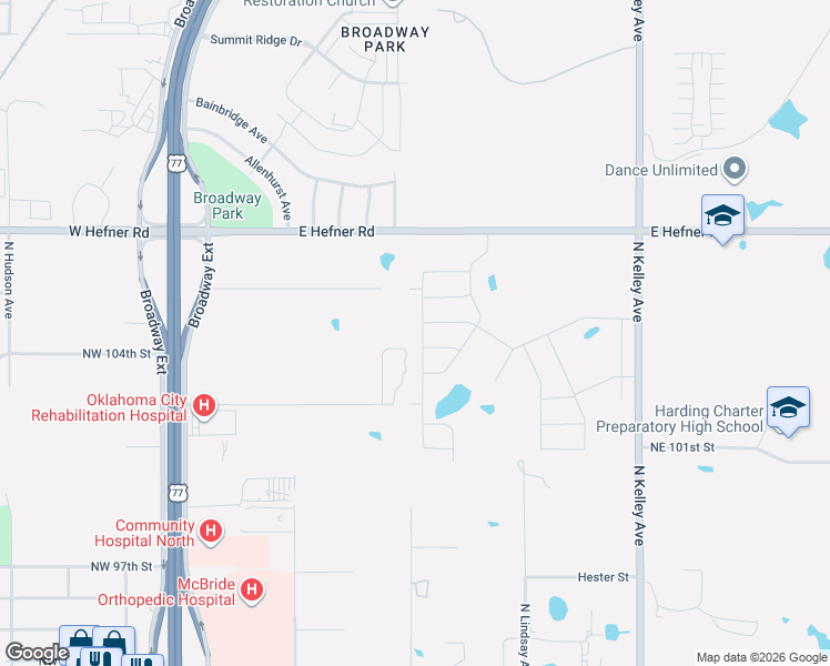 map of restaurants, bars, coffee shops, grocery stores, and more near 400 Northeast 106th Street in Oklahoma City