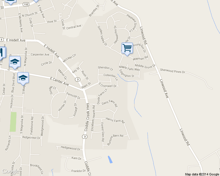 map of restaurants, bars, coffee shops, grocery stores, and more near 126 S Cromwell Dr in Mooresville