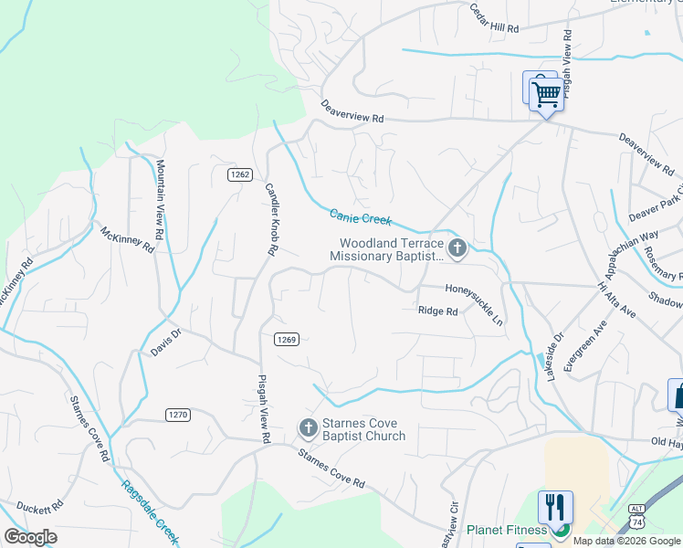 map of restaurants, bars, coffee shops, grocery stores, and more near 182 Pisgah View Road in Asheville