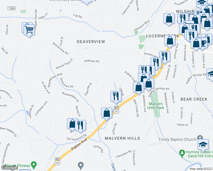 map of restaurants, bars, coffee shops, grocery stores, and more near 10 Peach Street in Asheville