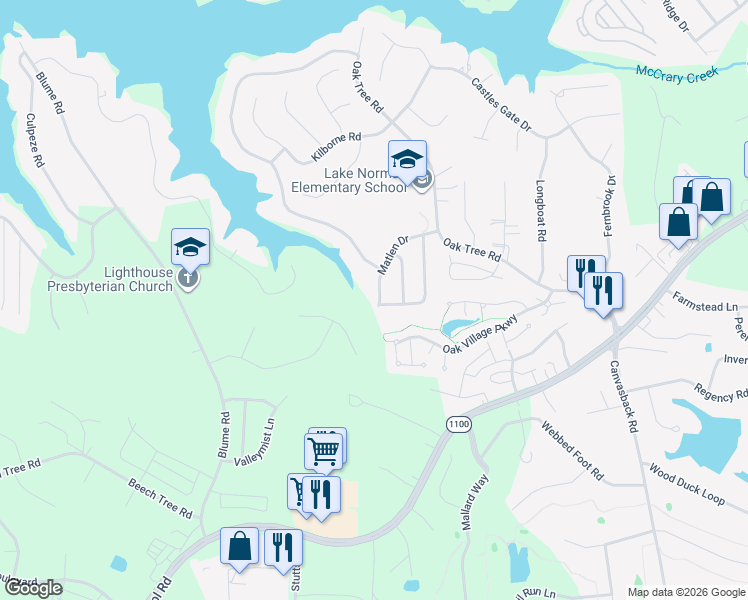 map of restaurants, bars, coffee shops, grocery stores, and more near 164 Matlen Drive in Mooresville