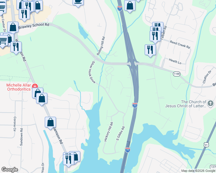 map of restaurants, bars, coffee shops, grocery stores, and more near 183 Forest Ridge Road in Mooresville