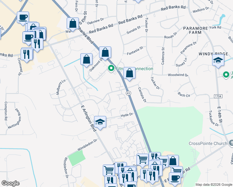 map of restaurants, bars, coffee shops, grocery stores, and more near 7 Upton Court Drive in Greenville