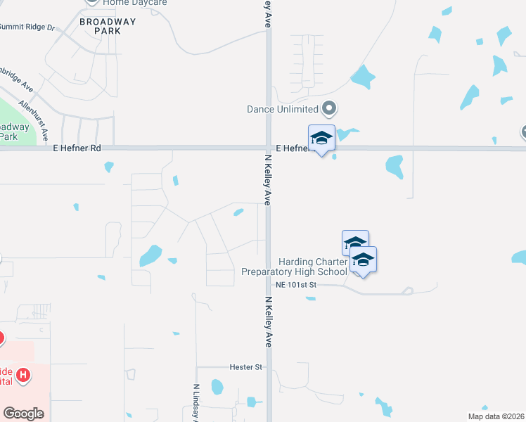 map of restaurants, bars, coffee shops, grocery stores, and more near 9947-10899 North Kelley Avenue in Oklahoma City