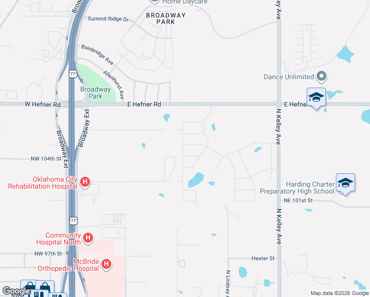 map of restaurants, bars, coffee shops, grocery stores, and more near 400 Northeast 106th Street in Oklahoma City
