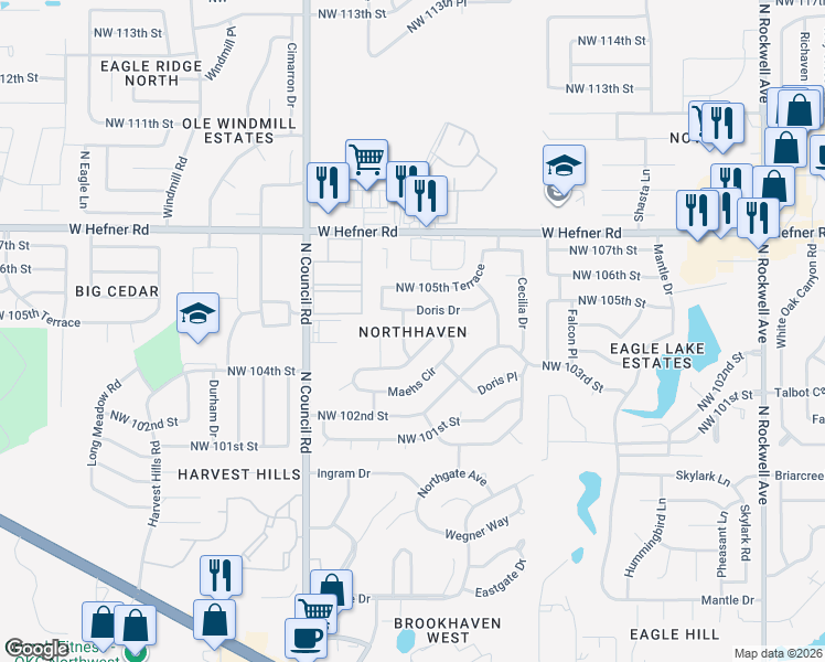 map of restaurants, bars, coffee shops, grocery stores, and more near in Oklahoma City